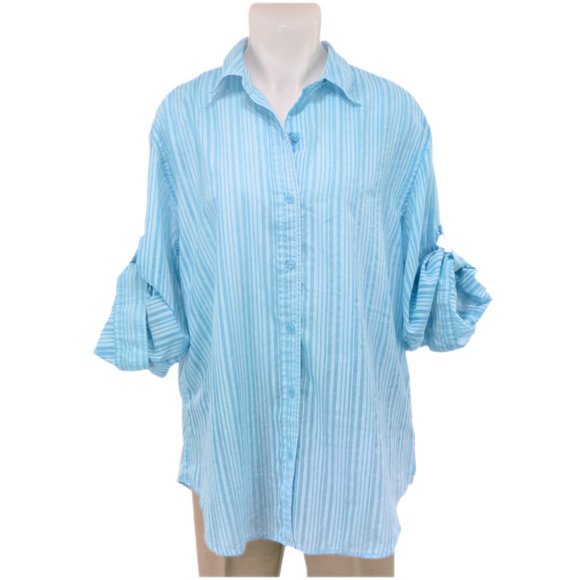 Jones Wear Sport Aqua Long Sleeve Button Up (XL) - Picture 2 of 3